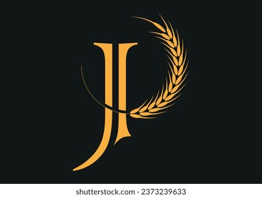 Initial J Letter with Wheat Grain for Bakery, Bread, Cake, Café, Pastry, Healthy Food, Cafeteria, Home Industries Business Logo Vector Idea