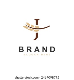 Initial J Letter with Wheat Grain for Bakery, Bread, Logo Design Vector Icon Illustration