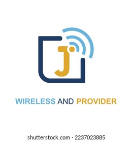 Initial J Letter with WIFI icon for Provider service company logo design idea template