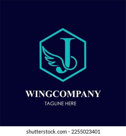 Letra J inicial con Wing Bird en línea plantilla de ideas de logotipo de estilo Art