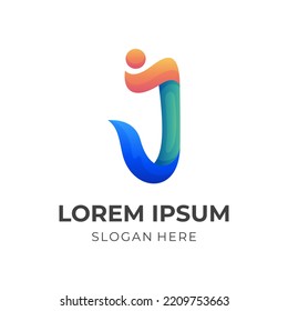 initial j logo concept with 3d colorful style