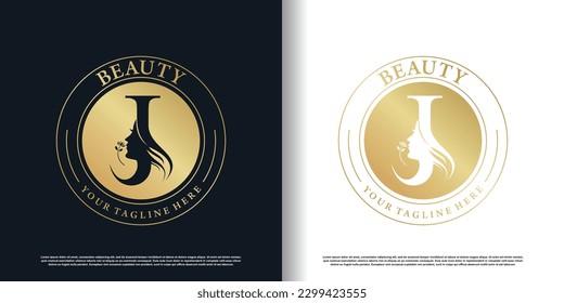 initial j logo design with beauty women icon and creative concept premium vector