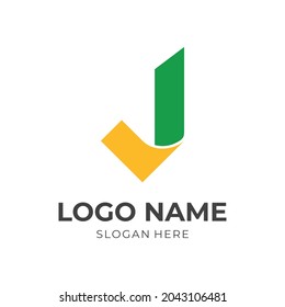 diseño inicial del logotipo J con un estilo de color amarillo y verde plano
