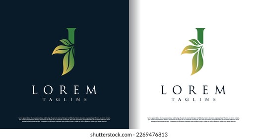 initial j logo design template with leaf icon and creative concept premium vector