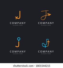 Initial J logo with travel elements in orange and blue color