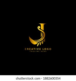Primer logotipo de lujo J con adorno floreciente. Tipografía para el logotipo de empresa y empresa.