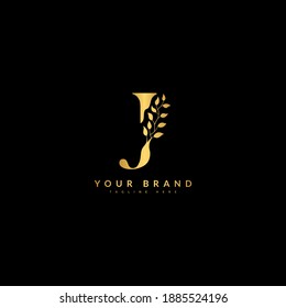 Initial J minimalist monogram logo with flourish ornament. Typography for company and business logo.