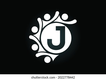 Initial J monogram alphabet with connecting people. Team, cooperation logo sign symbol. Font emblem. Logo for corporate business collaboration and great work