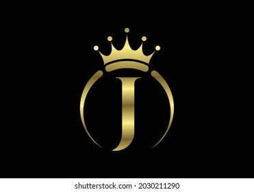 Initial J monogram alphabet with a crown. Royal, King, queen luxury symbol. Font emblem. Modern luxury brand element sign. Vector illustration.