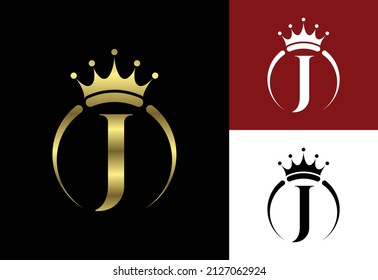 Initial J monogram alphabet with a crown. Royal, King, queen luxury symbol. Font emblem.
