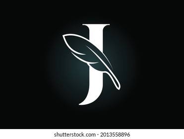 Initial J monogram alphabet with a feather. Font emblem. Law firm icon sign symbol. Modern vector Logo for a writer or publishers business and company identity