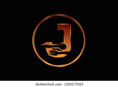 Initial J monogram alphabet with a fork, spoon. Font emblem. Modern vector logo for cafe, restaurant, cooking business, and company identity