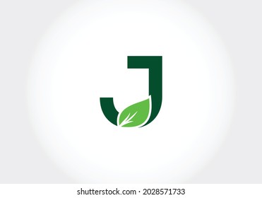 Alfabeto monograma J inicial con hojas. El concepto de logotipo ecológico. Logo vectorial moderno para negocios ecológicos e identidad empresarial