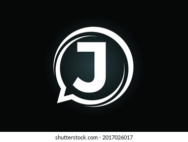 Initial-J-Monogramm-Buchstabenalphabet mit einem Blaschatsymbol. Talking, chatten Logo Konzept. Modernes Logo-Design für ein Beratungsunternehmen und Firmenidentität.