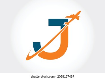 Initial J monogram letter alphabet with a travel logo design. Font emblem. Modern vector logotype for business and company identity.