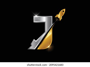 Alfabeto inicial J monograma con diseño de logotipo Rocket. Icono de cohete. emblema de letra.