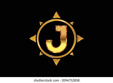 Anfangsbuchstabe J Monogramm Buchstaben in einem Kompass. Schriftemblem. Logo-Symbol ergänzen. Modernes Vektorlogo-Design für Geschäfts- und Firmenidentität.