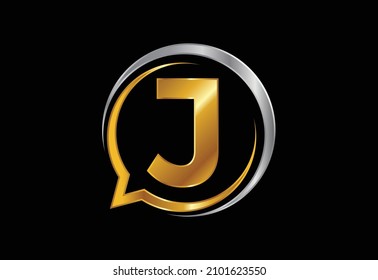 Initial-J-Monogramm-Buchstabenalphabet mit einem Blaschatsymbol. Talking, chatten Logo Konzept. Modernes Logo-Design für ein Beratungsunternehmen und Firmenidentität.