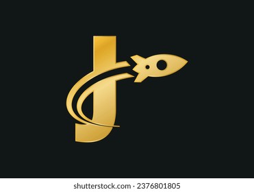 Initial J monogram letter alphabet with a Rocket logo design. Rocket icon. Modern vector logotype for business and company identity.