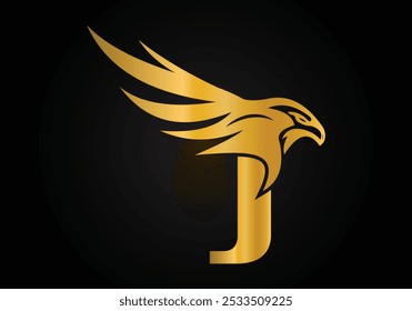 Alfabeto inicial de la letra del monograma J con el símbolo de la cabeza del águila. Letra con el logotipo del águila Plantilla de Vector del diseño