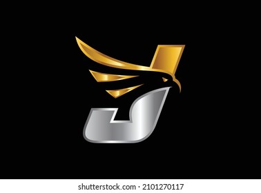 Initial J monogram letter with Eagle head negative space symbol. Creative Eagle head vector design