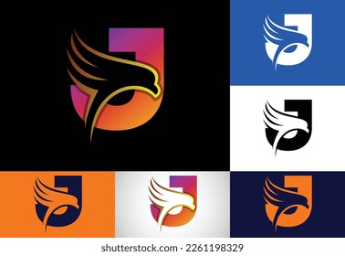 Initial J monogram letter with Eagle head negative space symbol. Creative Eagle head logo design