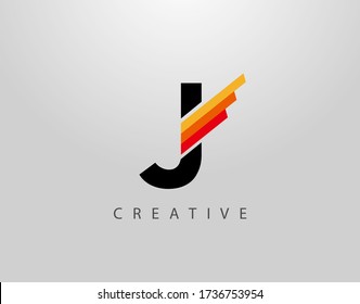 Initial J Monogram Logo. Abstract Wing and Strip J letter Icon