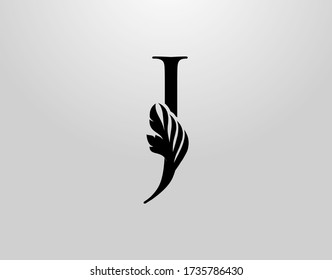 Initial J Swirl Logo. Classic J Letter Design Vector with Black Color and Floral Hand Drawn.