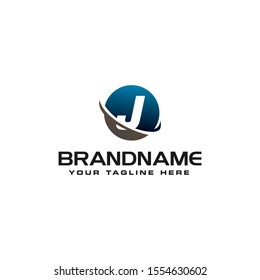 initial J technology swoosh company letter logo design vector icon template