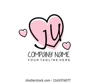 Initial J U with love logo template vector