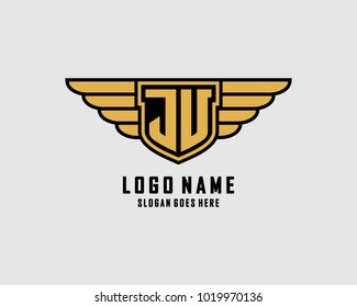 Initial J & U wing shield logo template vector
