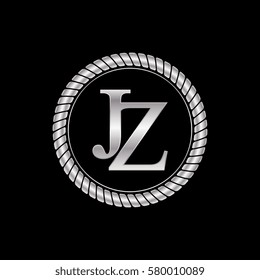 initial j and z logo silver metallic with metal circle rope frame border decorative