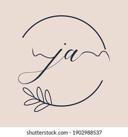Logotipo inicial de JA Escritura a mano vector floral y botánico