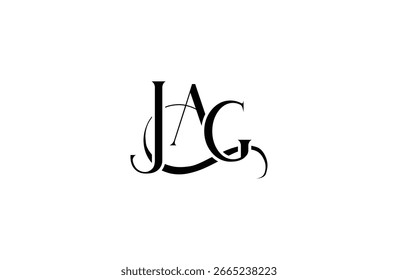 Diseño inicial del logotipo de la letra JAG. Diseño elegante del logotipo del monograma con los Elementos decorativos y la tipografía