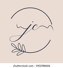 Initial JC logo Handwriting floral and botanical vector