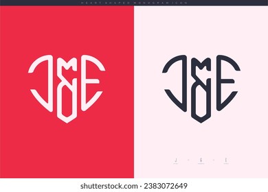 initial JE letters with red heart and love logo flat icon monogram concept