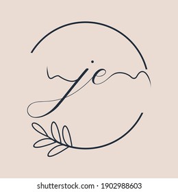 Initial JE logo Handwriting floral and botanical vector