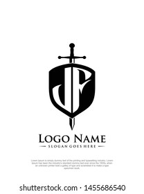 initial JF letter with shield style logo template vector
