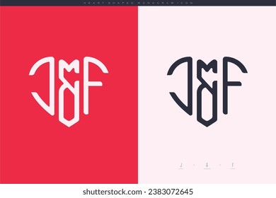 initial JF letters with red heart and love logo flat icon monogram concept