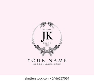 Initial JK beauty monogram and elegant logo design, handwriting logo of initial signature, wedding, fashion, floral and botanical with creative template.