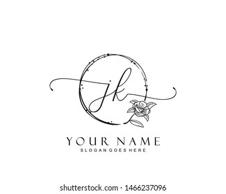 Initial JK beauty monogram and elegant logo design, handwriting logo of initial signature, wedding, fashion, floral and botanical with creative template.