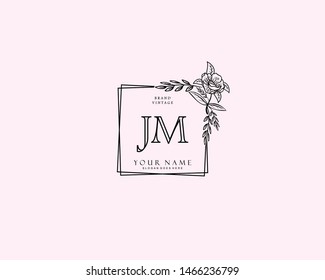 Initial JM beauty monogram and elegant logo design, handwriting logo of initial signature, wedding, fashion, floral and botanical with creative template.