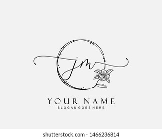 Initial JM beauty monogram and elegant logo design, handwriting logo of initial signature, wedding, fashion, floral and botanical with creative template.