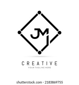  Diseño inicial de logotipo de carta negra JM con plantilla de ilustración de vectores cuadrados negros.