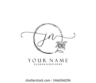 Initial JN beauty monogram and elegant logo design, handwriting logo of initial signature, wedding, fashion, floral and botanical with creative template.