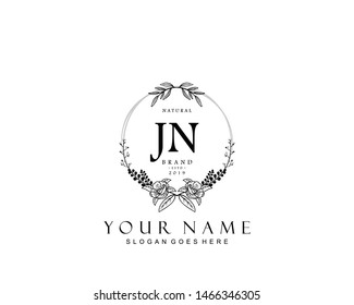 Initial JN beauty monogram and elegant logo design, handwriting logo of initial signature, wedding, fashion, floral and botanical with creative template.