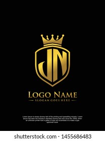 initial JN letter with shield style logo template vector
