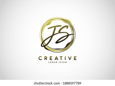 Initial JS Handwriting Stylish Signature, Circle Abstract Gold, Template Logo Vector.