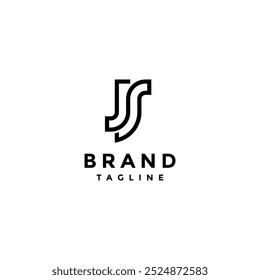Initial JS Letter Looping Line Logo Design. One Continuous Line Forms Initials J and S Logo Design.