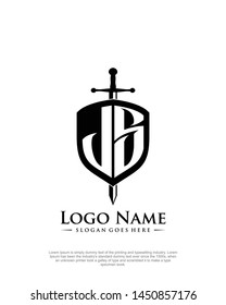 initial JS letter with shield style logo template vector